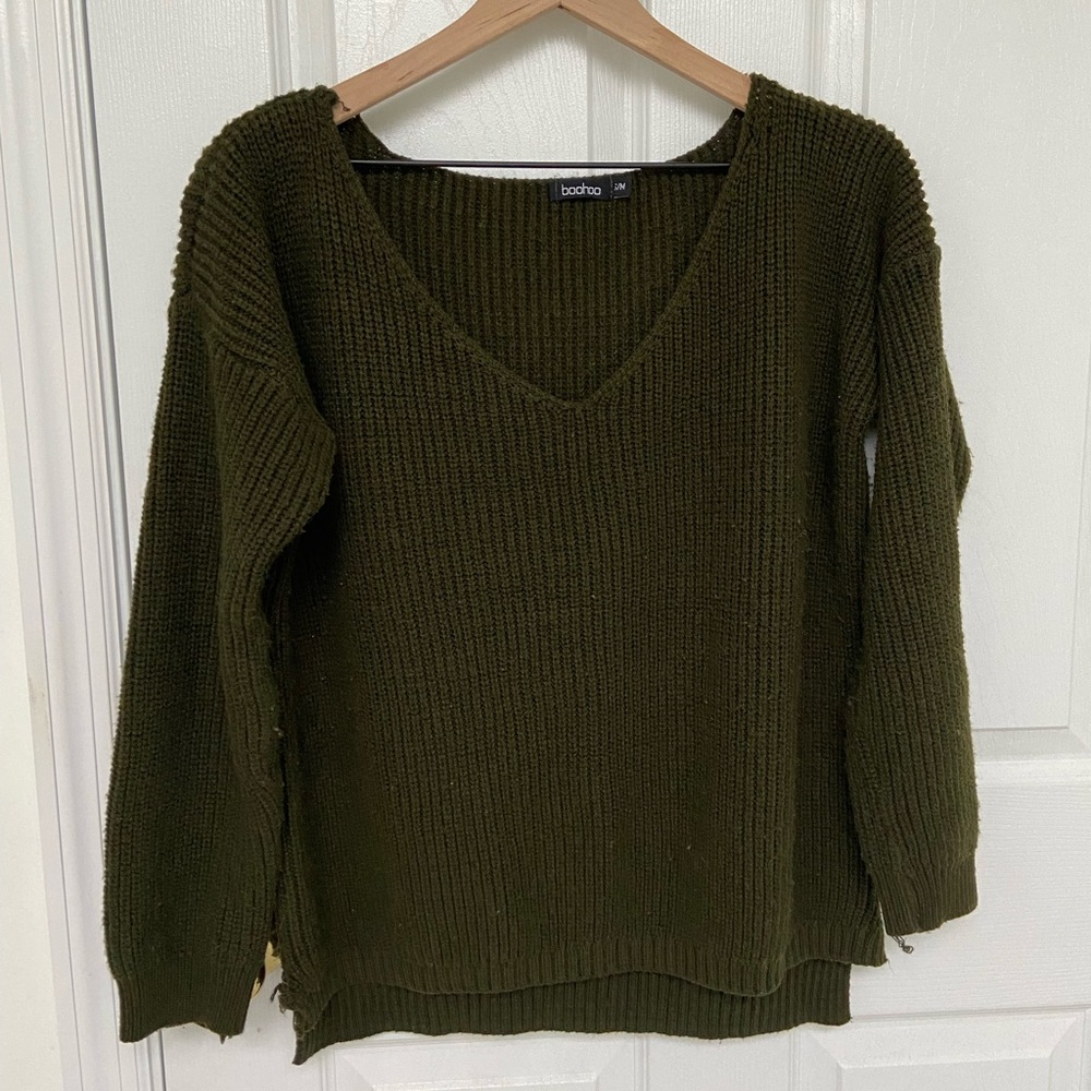 BOOHOO Oversized V-Neck Knit Sweater